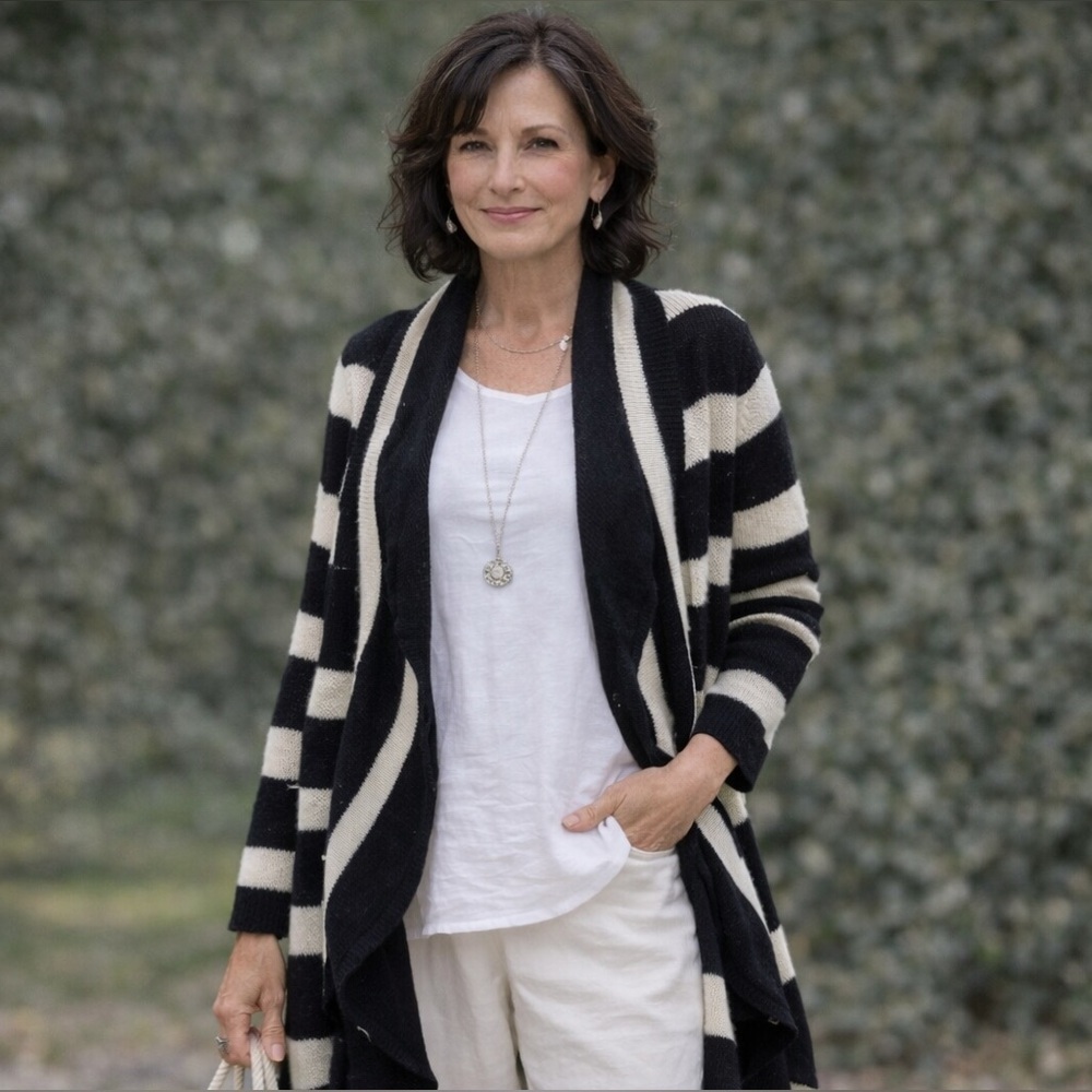 RD Style Black Stripe Cocoon Sweater Cardigan 65s736S1 Lagenlook Momcore Office